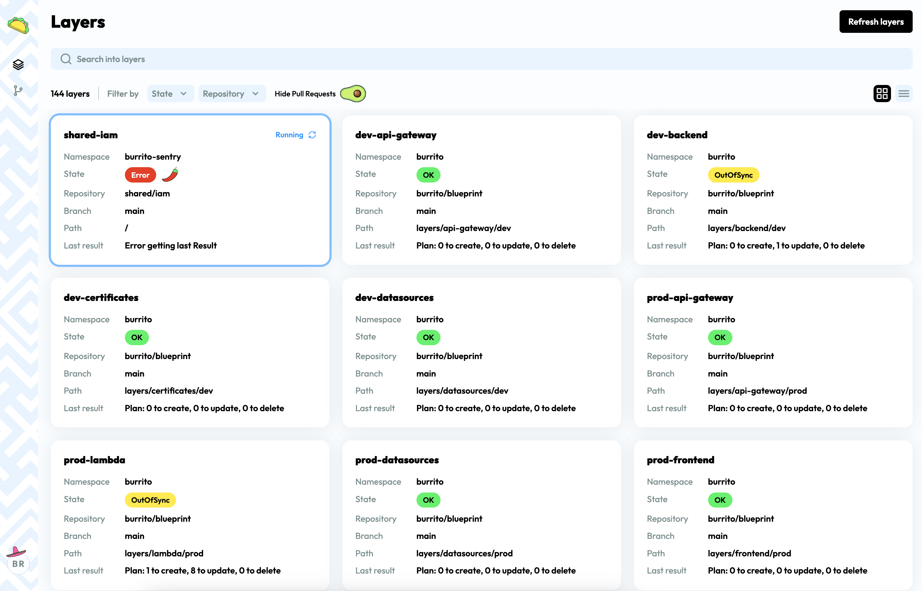 Main view of Burrito UI