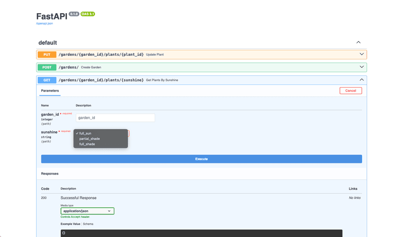 Drop-down menu to select possible values for the sunshine parameter defined as a python enumeration