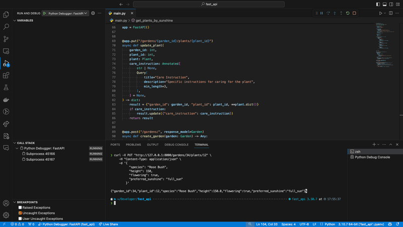 Executing an API call via the terminal using the curl method
