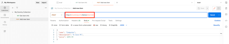 Parametrize URL parts in postman
