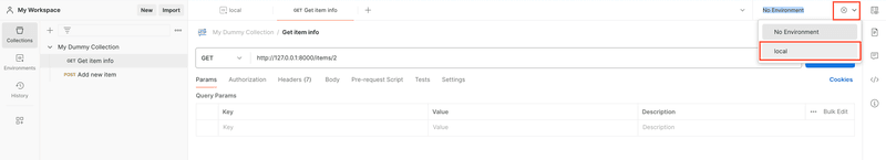 Select Postman environment