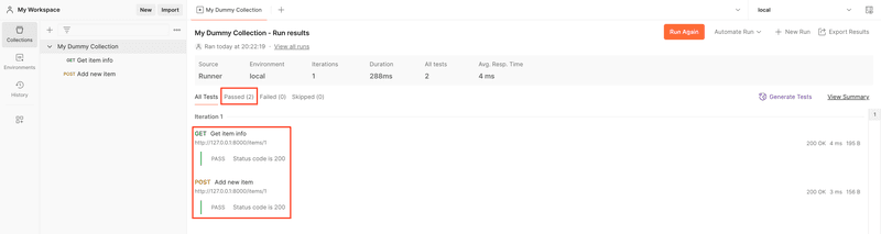 Run tests on a Postman collection