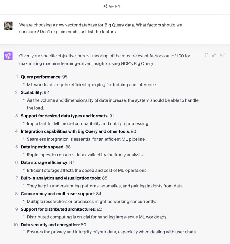 Screenshot of a GPT-4 prompt listing the decision drivers for an Architecture Decision Record