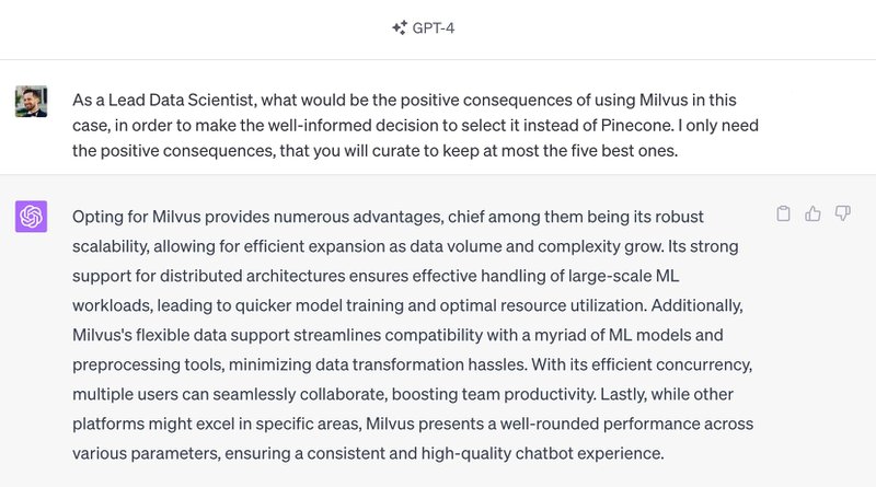 Screenshot of a GPT-4 prompt for an outcome of a Architecture Decision Record
