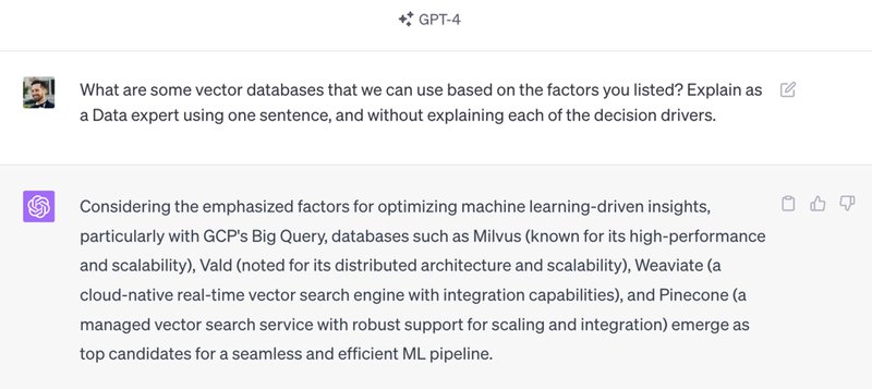 Screenshot of a GPT-4 prompt to find solutions for an Architecture Decision Record