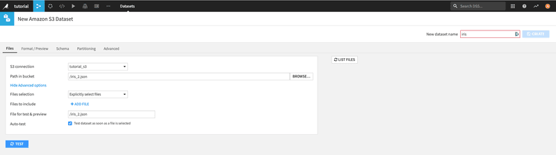 Dataiku dataset connection
