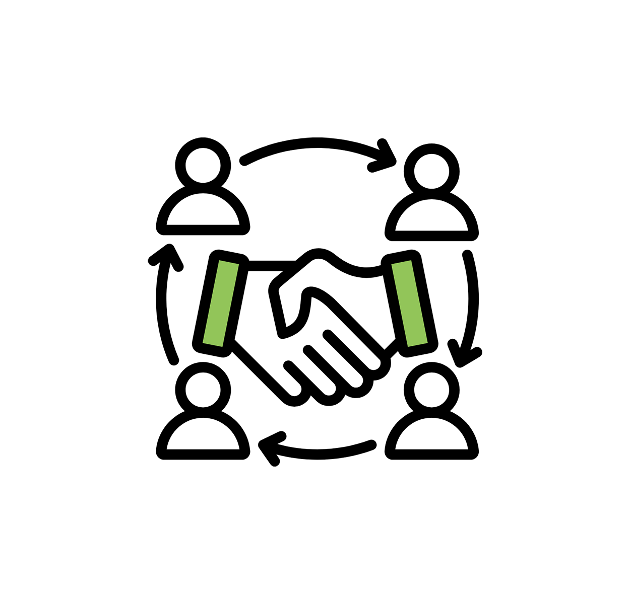 Icon of people shaking hands to represent relationship building