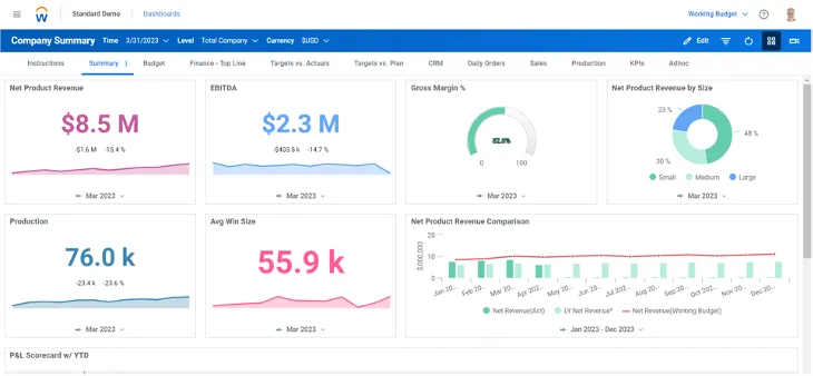 Management reporting: A screenshot of the company summary dashboards