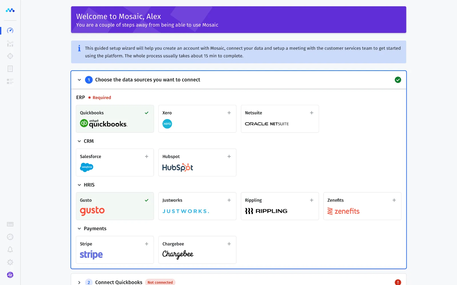 A screenshot of the Mosaic dashboard