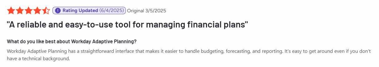 Workday Adaptive Planning customer reviews