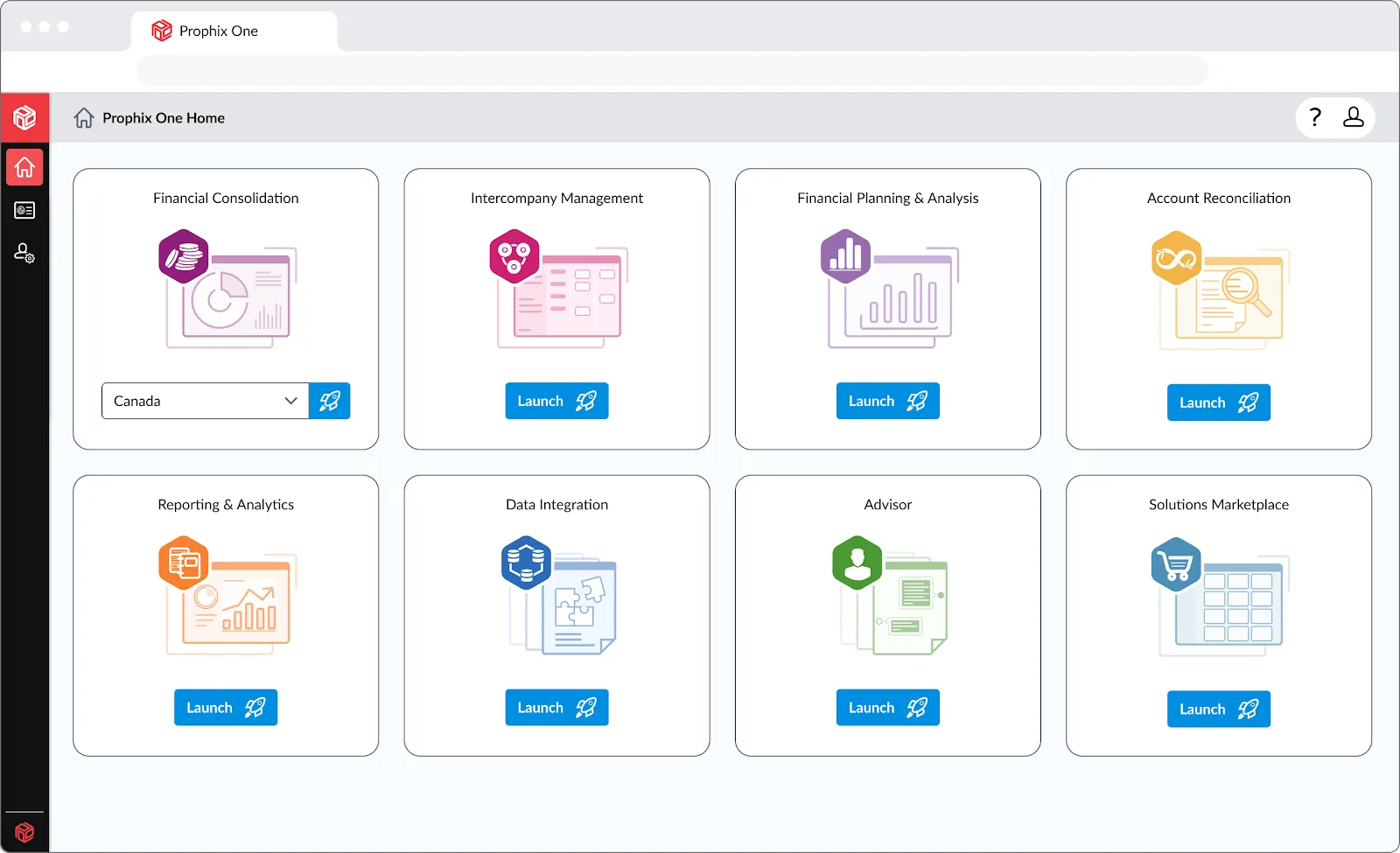 A screenshot of the homepage of Prophix