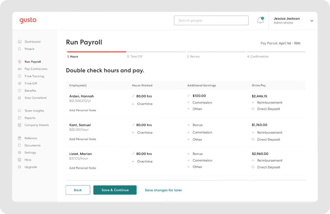 ALT: Gusto for payroll management — dashboard