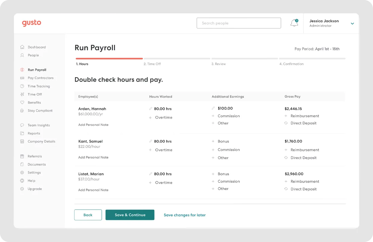 ALT: Gusto for payroll management — dashboard