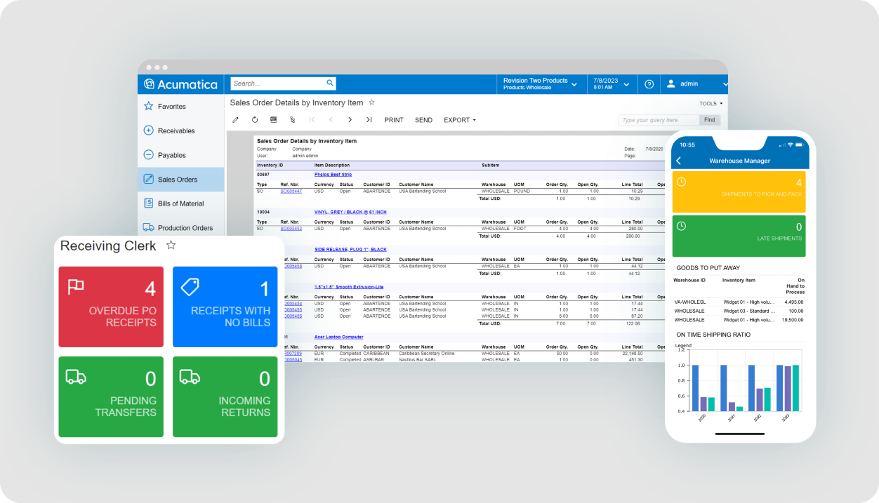 A screenshot of the Acumatica dashboard