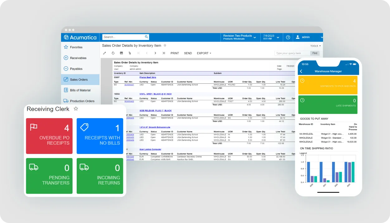 A screenshot of the Acumatica dashboard