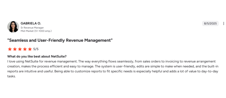 How NetSuite is seen by customers - most users recommend NetSuite for its revenue management 