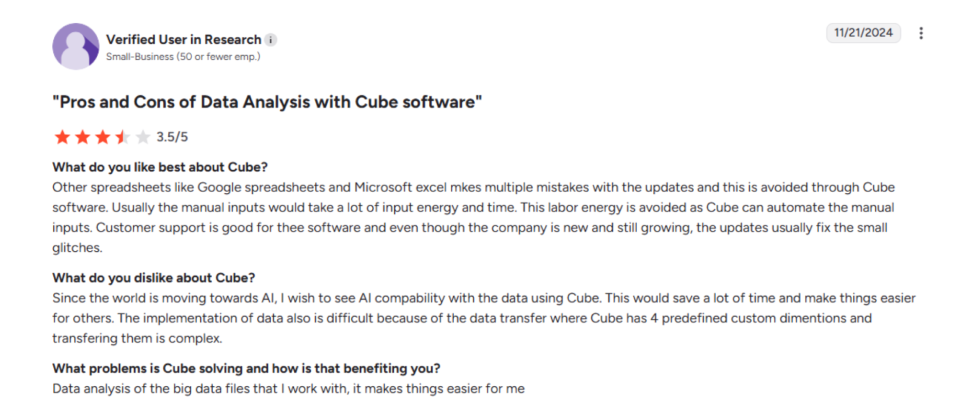 Cube Software user review