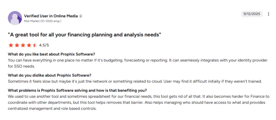 Prophix customer opinion
