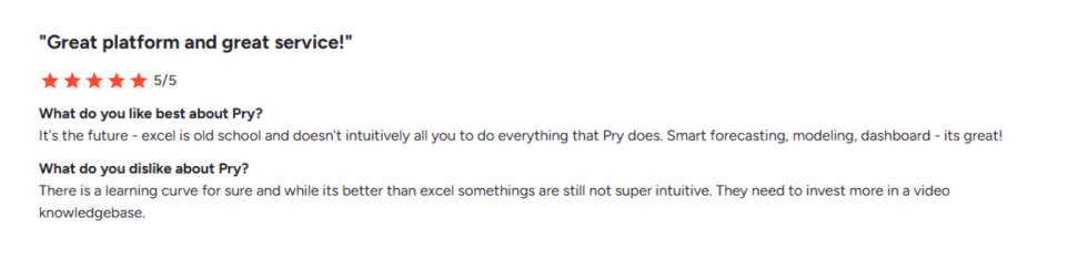 Pry finance tool customer opinion