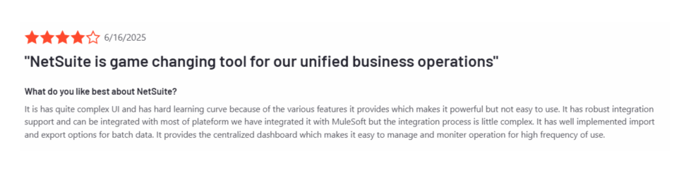 NetSuite customer reviews