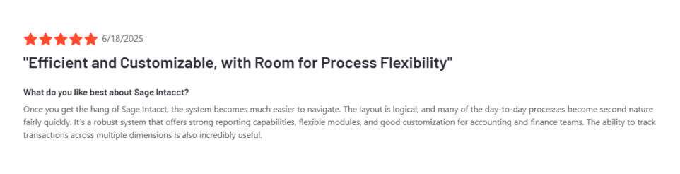 Sage Intacct customer reviews