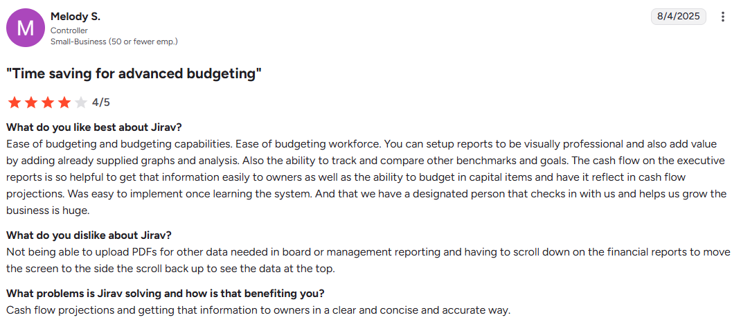 Jirav customer feedback