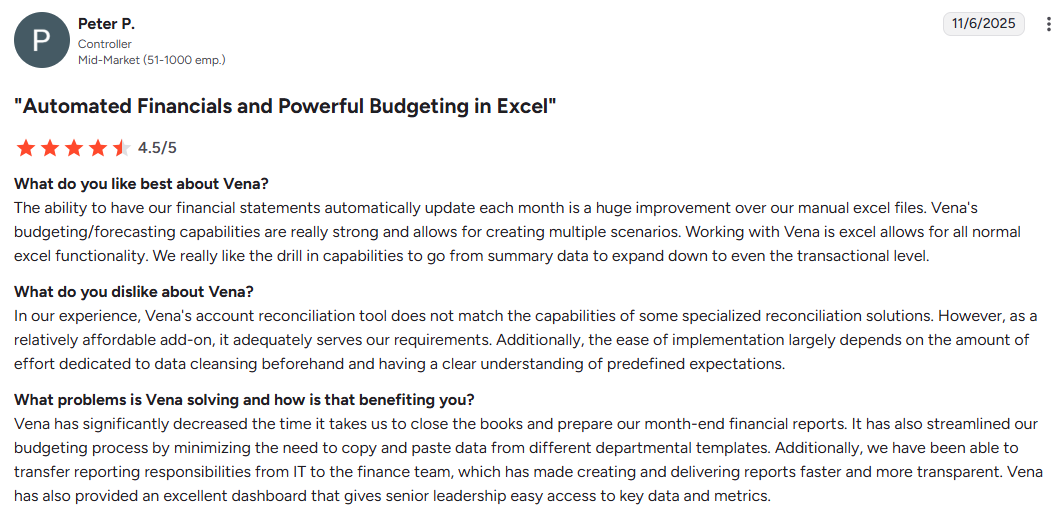 Vena customer review