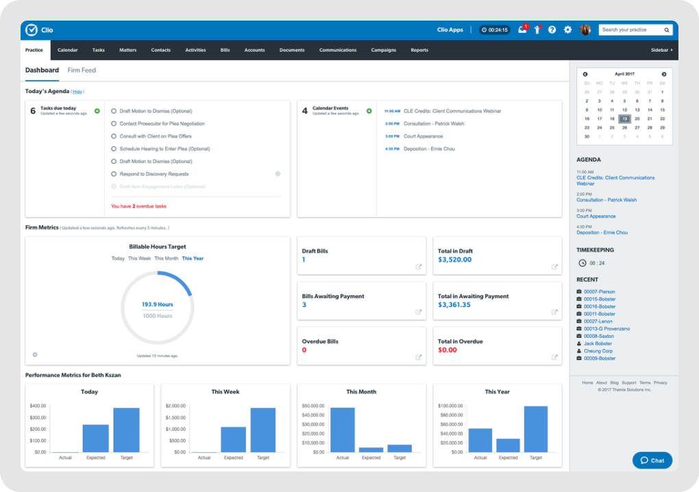 Clio software interface