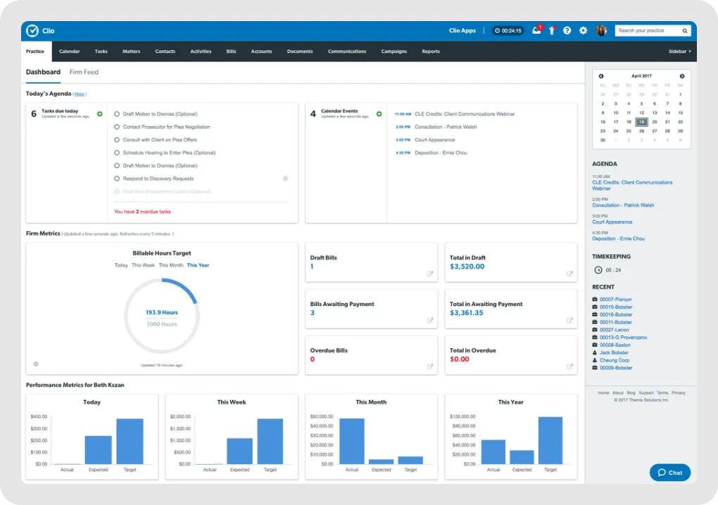 Clio software interface