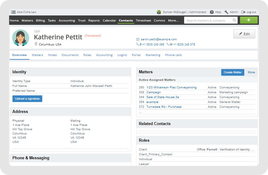 Actionstep interface screenshot
