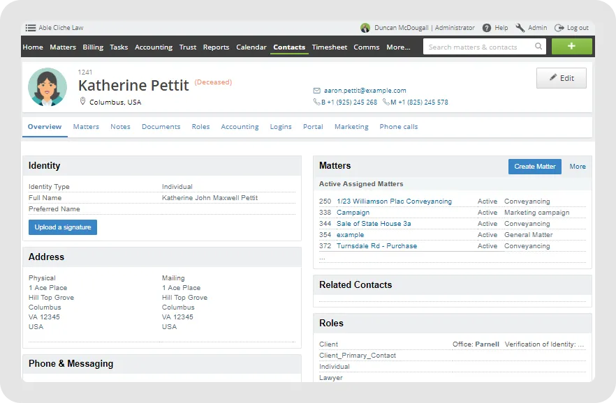 Actionstep interface screenshot