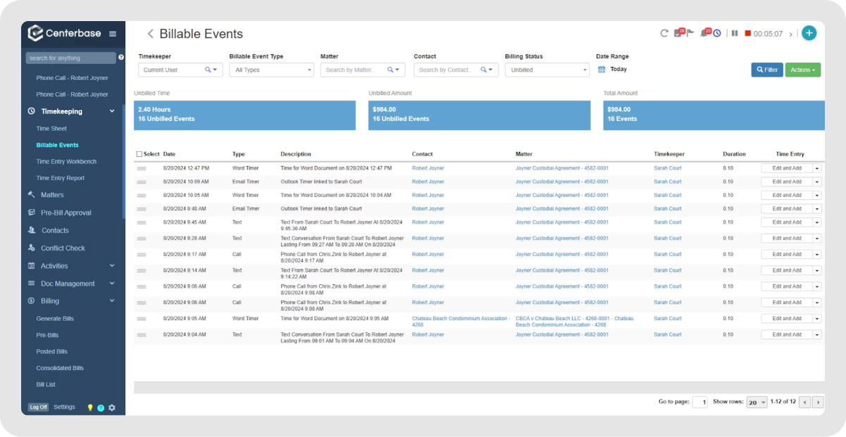 Centerbase law firm management tool