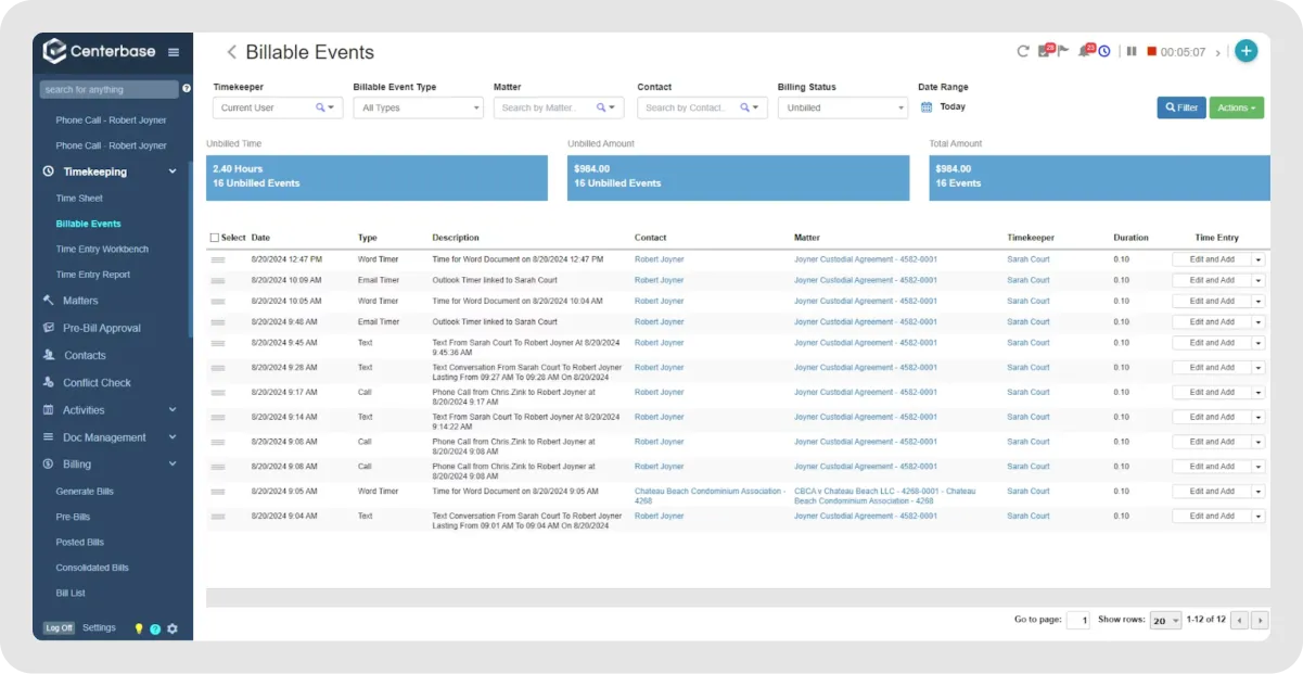 Centerbase law firm management tool