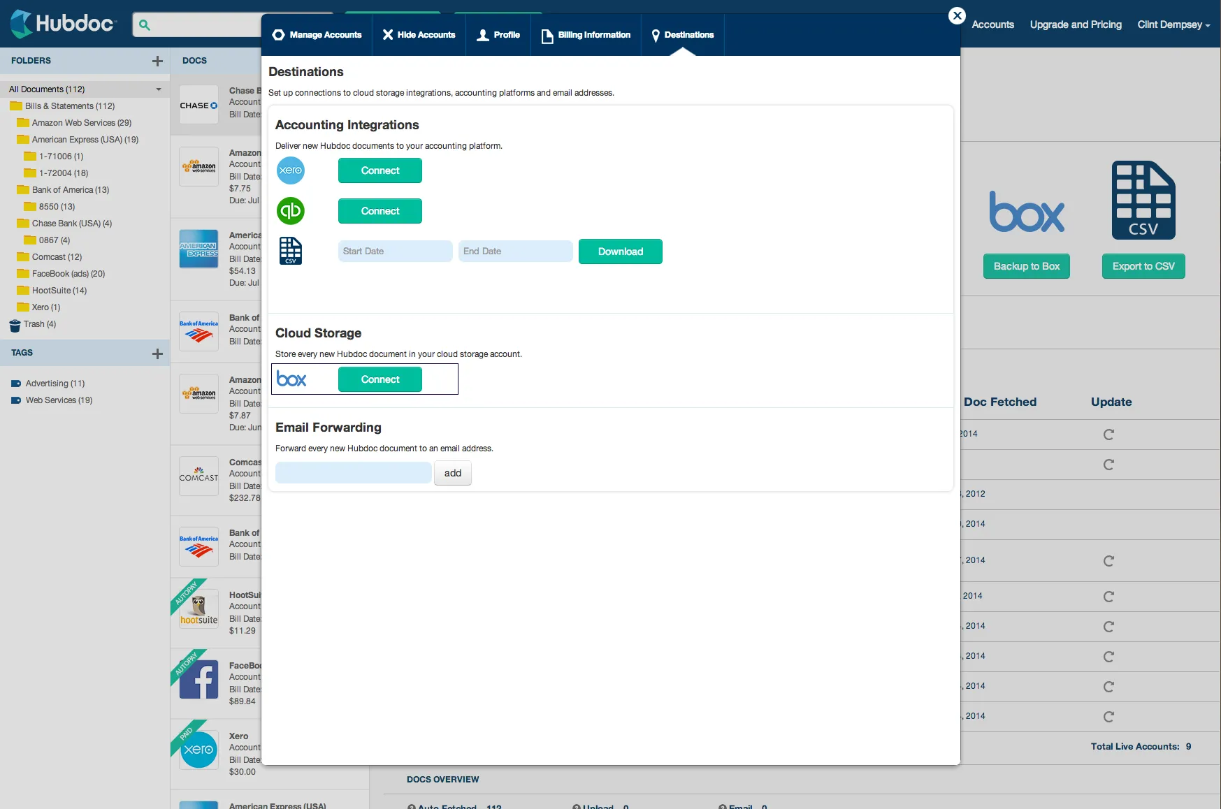 Hubdoc connects to the Xero accounting tool