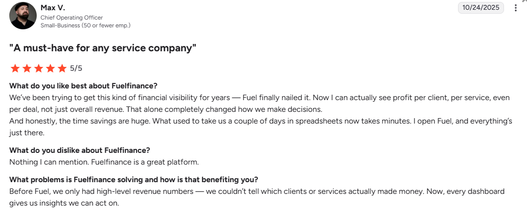 User opinion on how Fuelfinance helps achieve financial health as your business expands