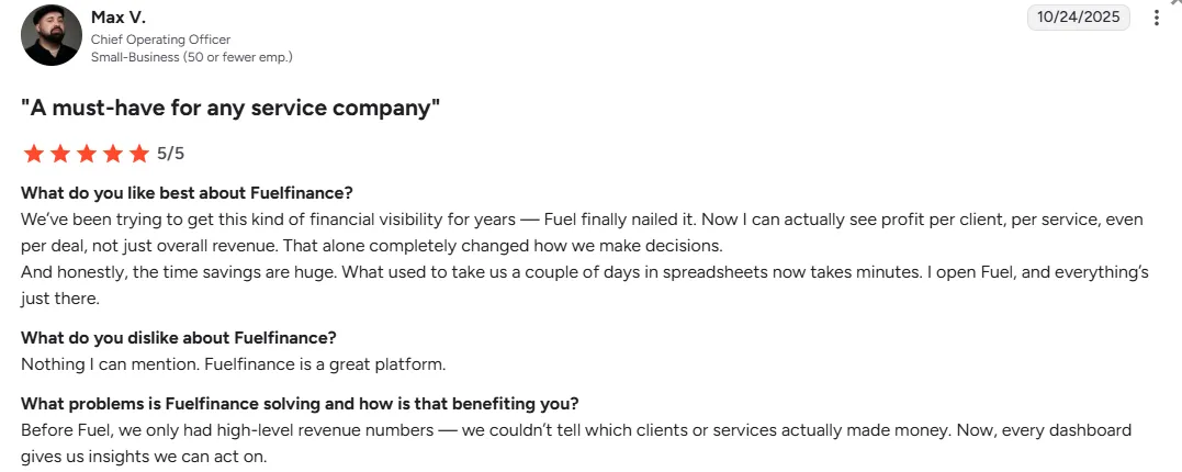 User opinion on how Fuelfinance helps achieve financial health as your business expands