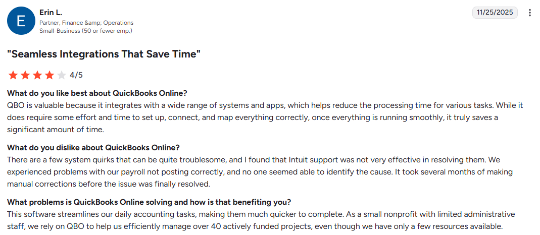 QuickBooks opinion on what it enables organizations to do