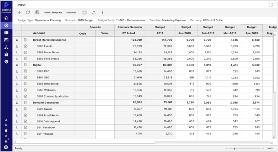 Planful FP&A tool dashboard (one of Workday competitors and alternatives)