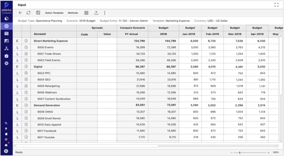 Planful FP&A tool dashboard (one of Workday competitors and alternatives)