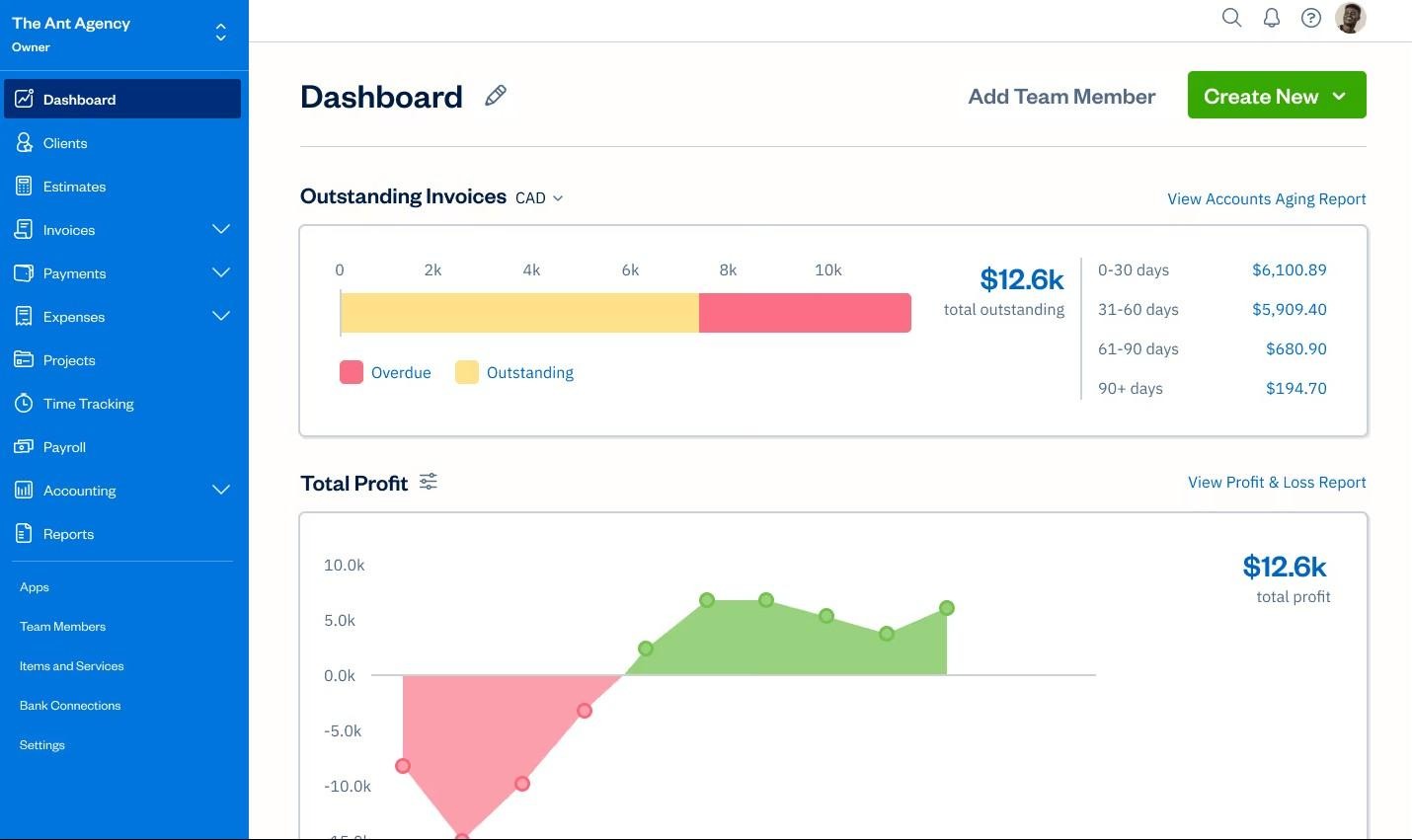 FreshBooks recurring invoices screen for service based small businesses