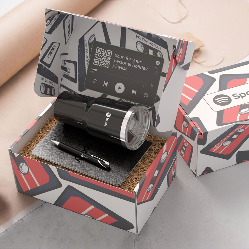 A beautifully branded merch kit filled with trending swag and personalized details. 