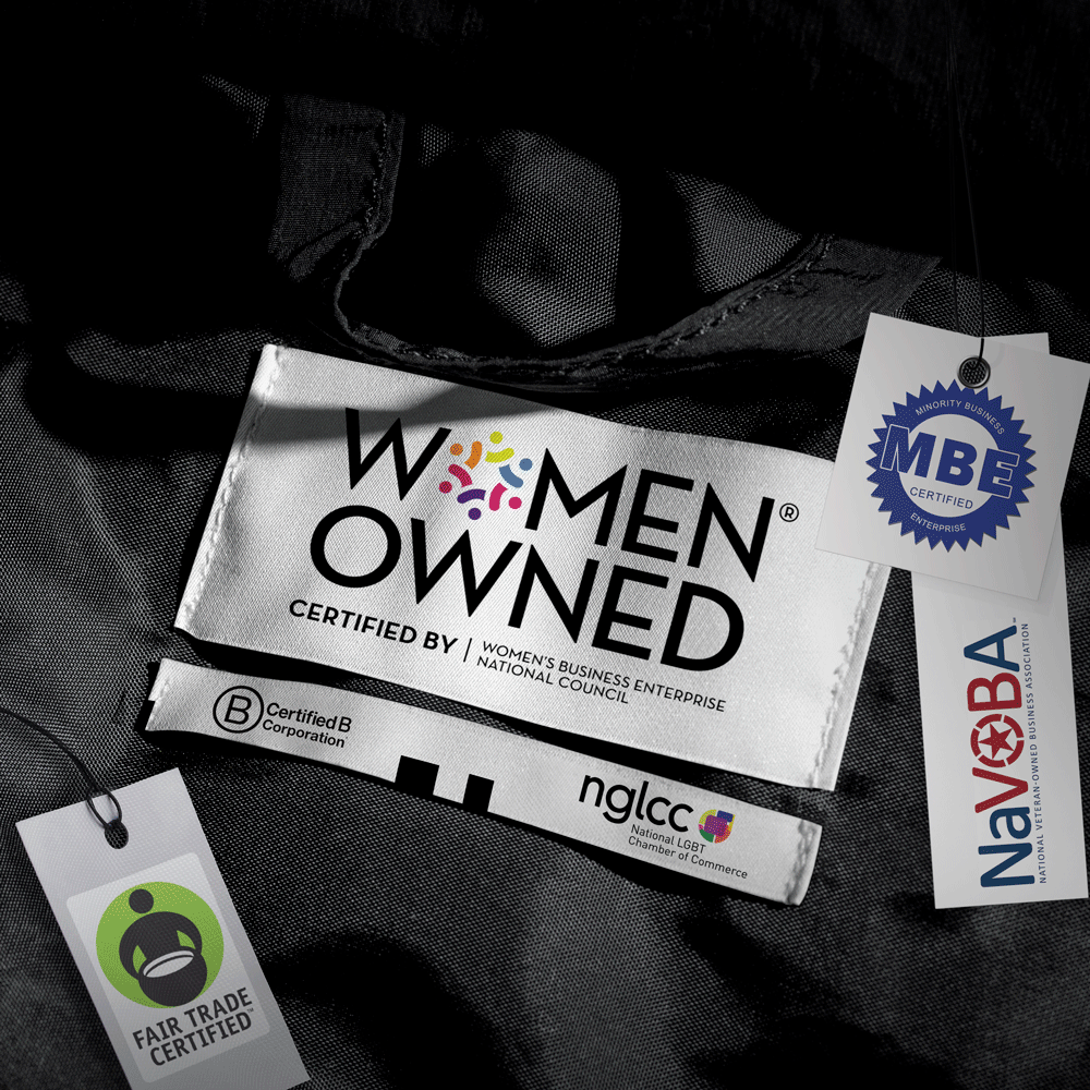 Shirt highlighting the diverse and sustainable businesses that we support.