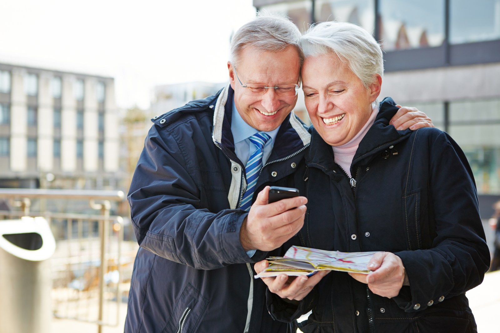 Using a travel app on a smartphone