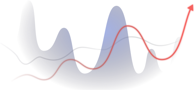 Wavy line graph with an upward trend arrow, indicating growth.