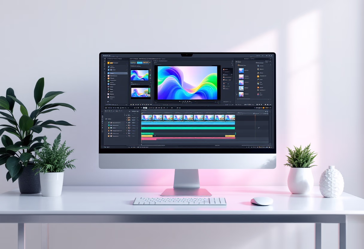 image of video editing software on a computer screen with a modern and sleek interface for a film production company
