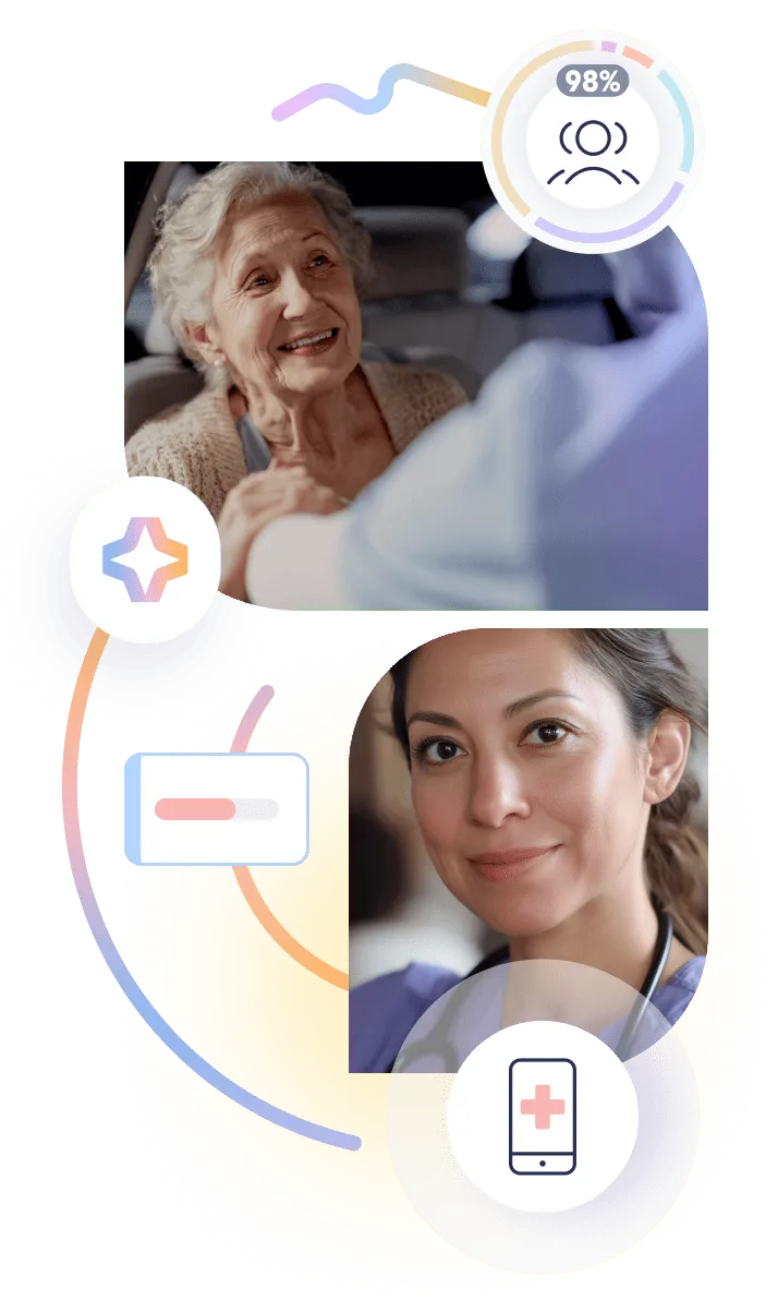 A collage of a woman with a smile on her face.