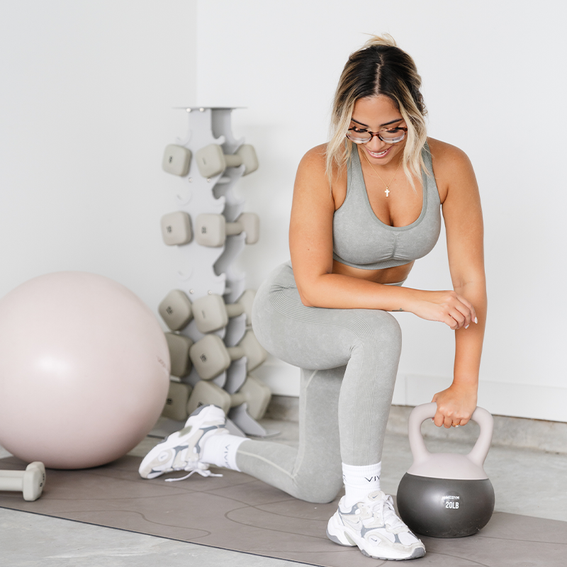 Francesca working out with a kettlebell