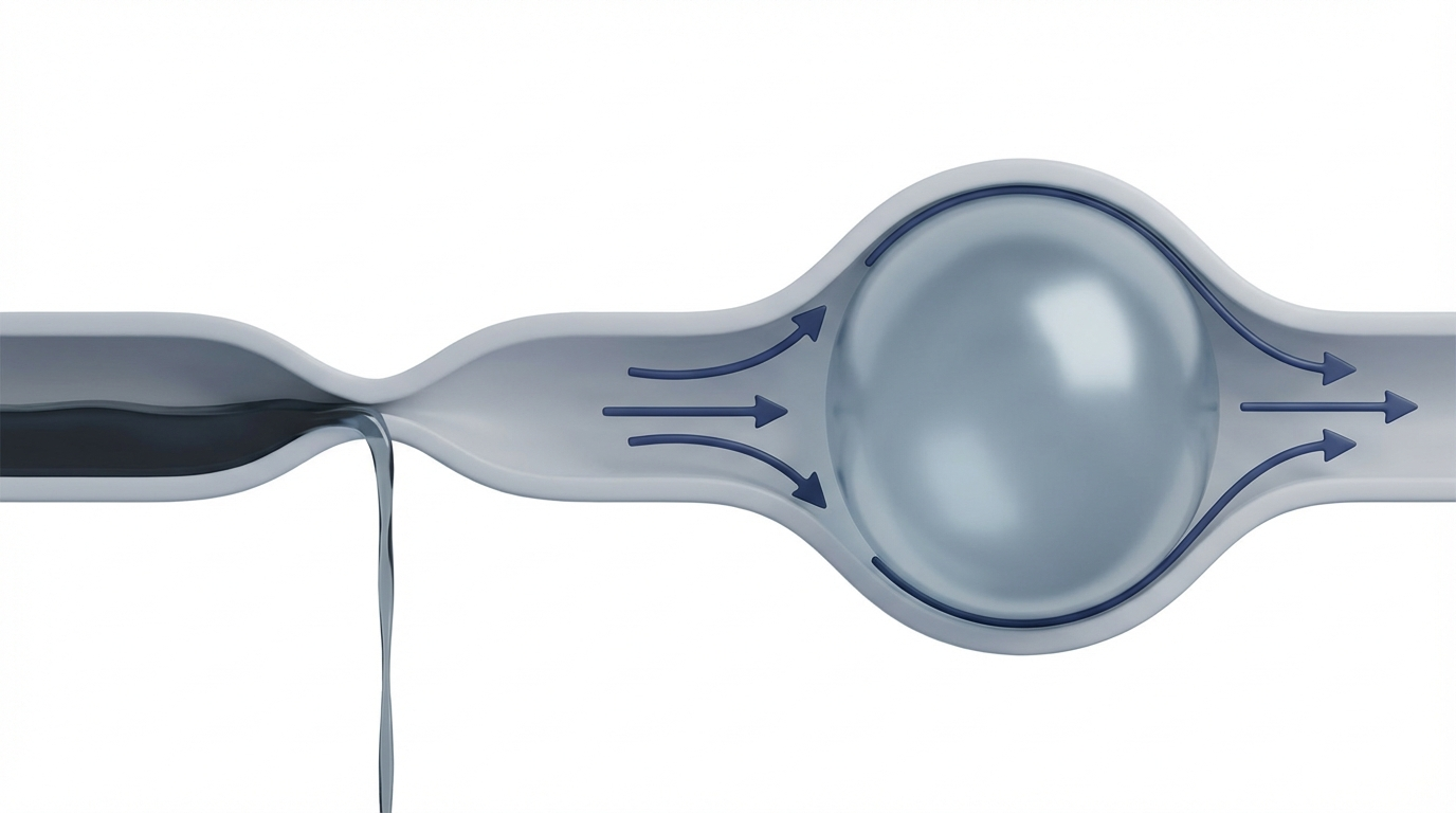 Analogy of pinched drain versus balloon-widened flow