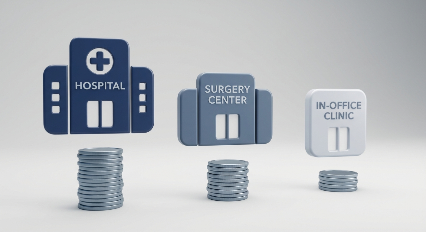 Cost by setting: Hospital vs Surgery Center vs In-Office