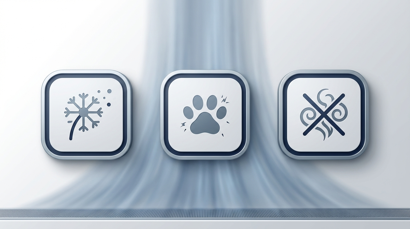 Trigger control icons: pollen, pet dander, no smoke with clean airflow
